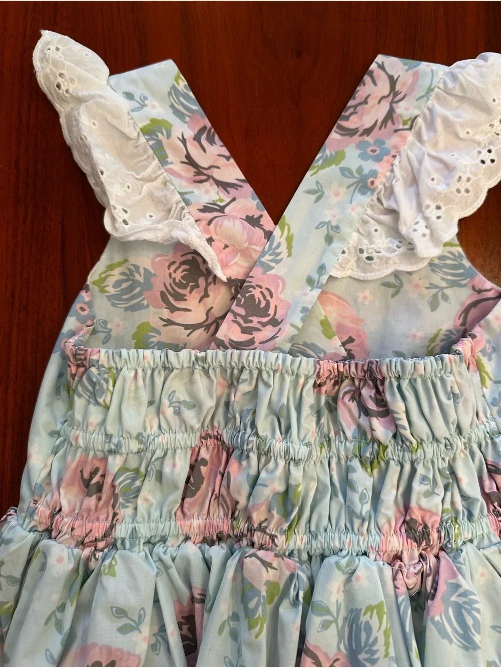 Tabitha Twinkle Floral Lace Trim Girls' Dress - Pink & Blue size 6/7